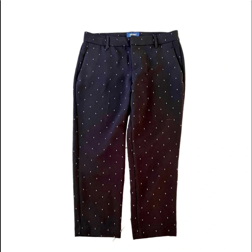 Old Navy Womens Harper Mid Rise Pants 10 Black Anchor Print Mid Rise.
